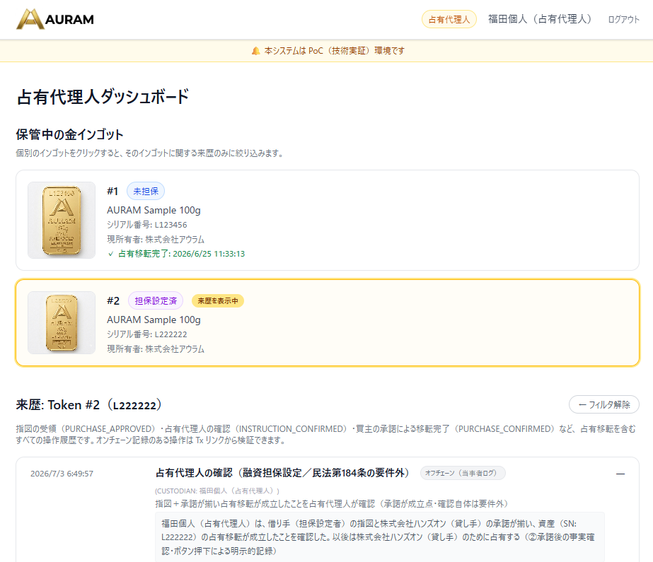 動産デジタル台帳プラットフォーム「AURAM」の占有代理人ダッシュボード